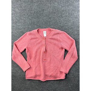 Garnet Hill Crew Neck Sweater Women's Small Pink 1/4 Button Cardigan 100% Cotton
